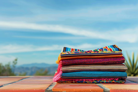 Colorful towels with blue sky in the background