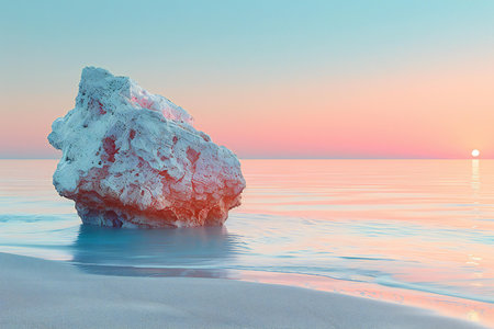 Rock in the sea at sunrise. Nature composition. 3d renderの写真素材