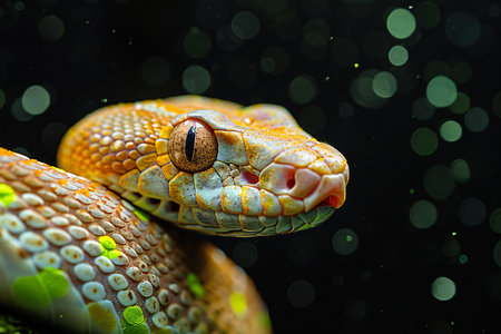 Close up of a boa constrictor snake on black background