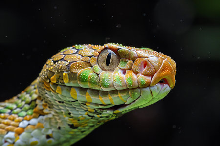 Close up of the head of a viper snake in the water
