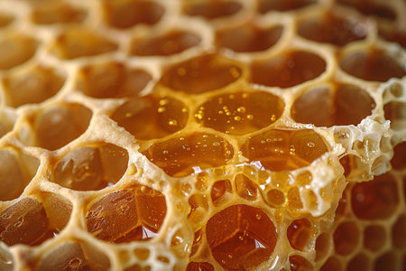 Honeycomb with honey close-up. Selective focus.