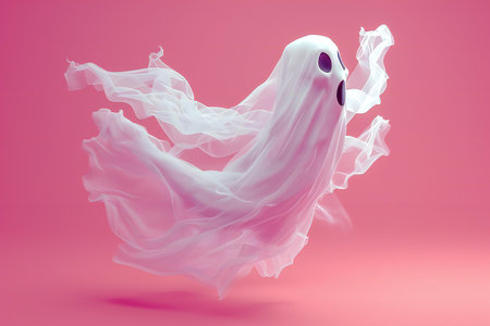 Ghost with white fabric on pink background. Halloween concept. 3D Renderingの写真素材