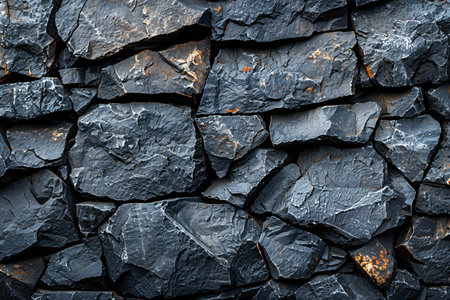 Black stone wall texture background. Close up of black stone wall.の写真素材