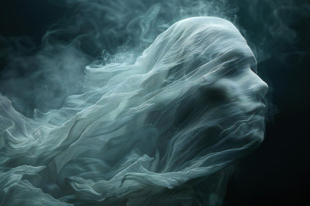 Smoke in the form of a ghost on a black background.