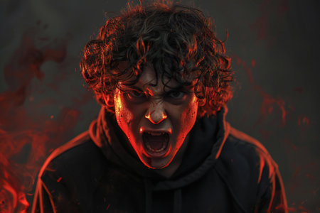 Scary young man with blood on his face. Halloween concept.