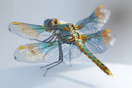 Macro of a dragonfly on a white background, close-upの写真素材