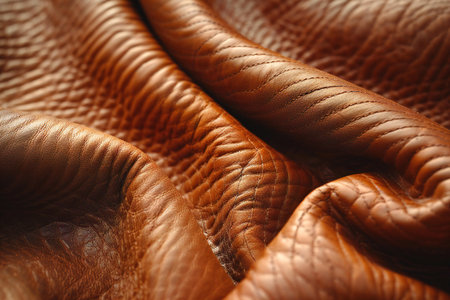 Close up of brown leather textured background. Macro photo of leather texture.の写真素材