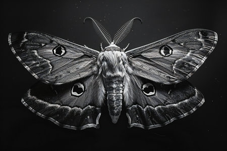 Moth on a dark background. Close up. Black and white.の写真素材