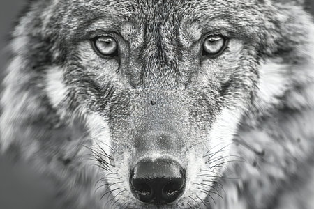 Portrait of a wolf. Black and white photo. Close-up.の写真素材