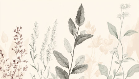 Vintage background with herbs and flowers. Hand-drawn illustration.の素材