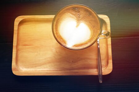 coffee art on wooden trayの写真素材