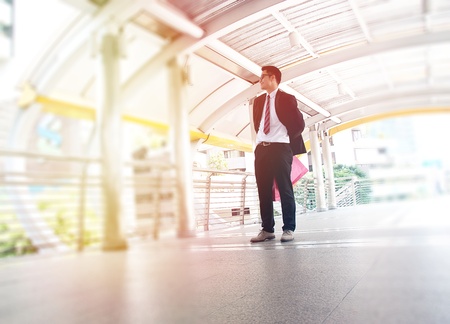 Man is waiting for someone at stationの写真素材