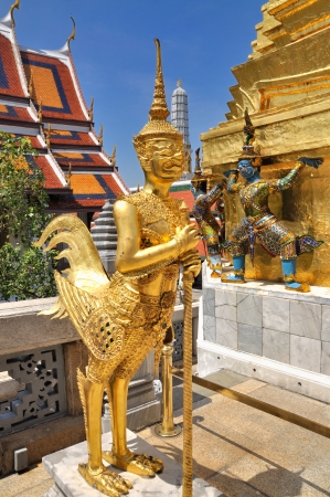 A Golden Kinnari statue att he Temple of the Emerald Buddha  Wat Phra Kaew  , Bangkok, Thailandの写真素材