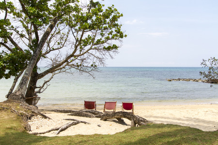 Beach chair with beautiful from natureの写真素材