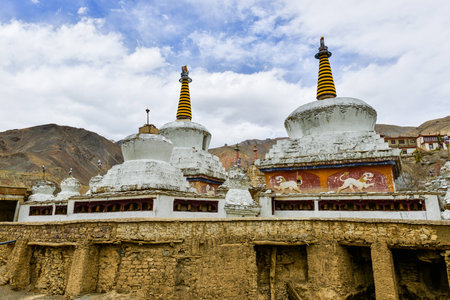 Buddhist white stupa, Leh Ladakh, India.の写真素材