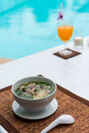 breakfast with boiled riceの写真素材