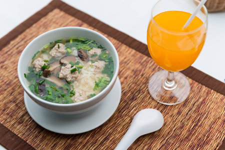 breakfast with boiled riceの写真素材