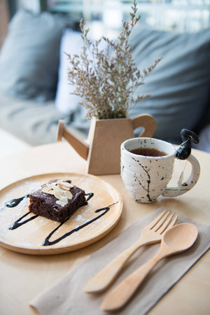 Chocolate Cake with teaの写真素材