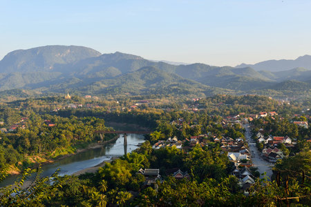 Luang Prabang city view in Laos at sunsetの写真素材