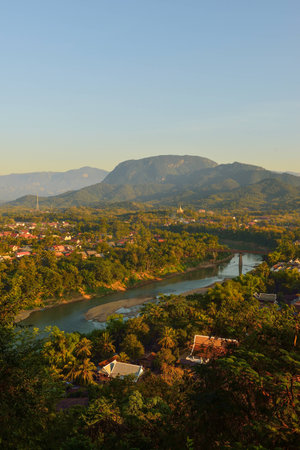 Luang Prabang city view in Laos at sunsetの写真素材