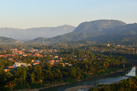 Luang Prabang city view in Laos at sunsetの写真素材