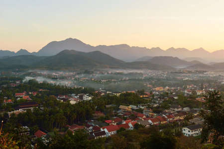 Sunset view pount with sunlight at Luang Prabang, Laosの写真素材