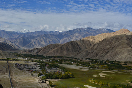 Mountain view with sky in Leh Ladakh, Indiaの写真素材