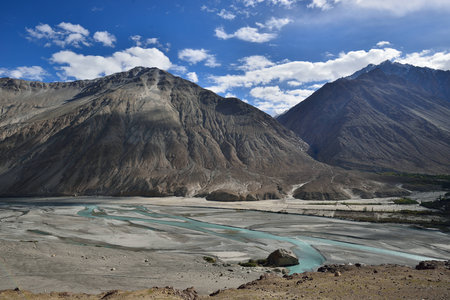 River view in Diskit, Ladakh, Indiaの写真素材
