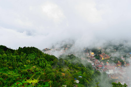 Sapa city in the mist, Vietnamの写真素材