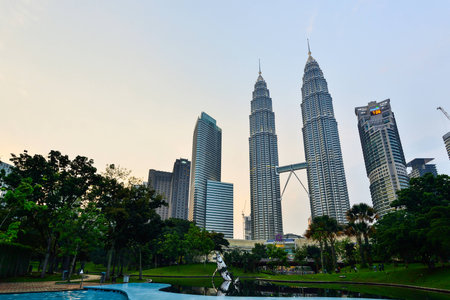 KUALA LUMPUR, MALAYSIA. MARCH 18, 2016. Twin tower at twilight in Kuala Lumpur, Malaysia.