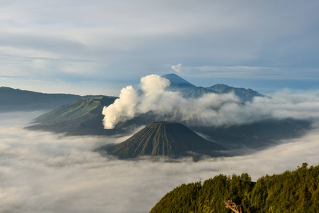 Sunrise at Mount Bromo volcano, Mt. Bromo located in Bromo Tengger Semeru National Park, East Java, Indonesia.の写真素材