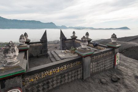 Mt. Bromo volcano, Sacrificial site at the entrance to climb a volcano mt. Bromo. Bromo Tengger Semeru National Park, East Java, Indonesia.の写真素材