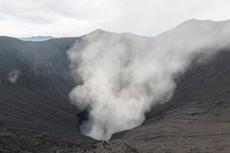 Crater of Bromo volcano in Bromo Tengger Semeru National Park, East Java, Indonesiaの写真素材