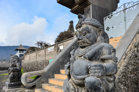 Statue in Hindu temple at the foot of Mount Bromo, Java island, Indonesiaの写真素材