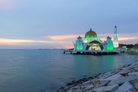Malacca Straits Mosque is a mosque located on Malacca Island near Malacca Town in Malacca state, Malaysia.の写真素材