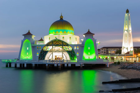 Malacca Straits Mosque is a mosque located on Malacca Island near Malacca Town in Malacca state, Malaysia.の写真素材