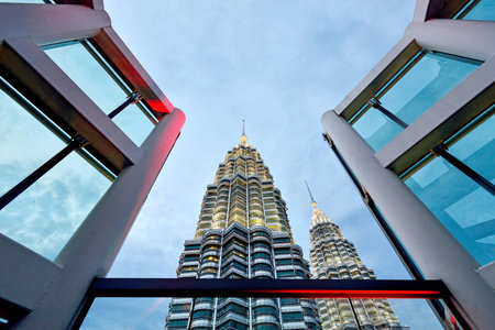KUALA LUMPUR, MALAYSIA - JULY 14, 2016 : Petronas Twin Towers at night on July 14, 2016 in Kuala Lumpur. Petronas Twin Towers were the tallest buildings (452 m) in the world from 1998 to 2004.のeditorial素材