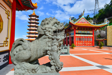 Chinese style lion statue in Templeの写真素材
