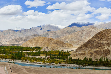 Mountain view with blue sky in Leh Ladakh, India.の写真素材