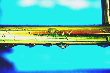 Water drop on pipe after rain