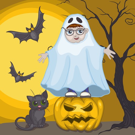 Little Ghost And Pumpkin, Halloween Backgroundのイラスト素材