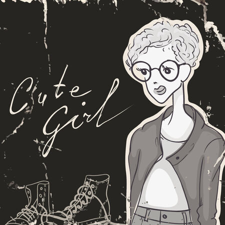 Modest Girl, Hipster Styleのイラスト素材