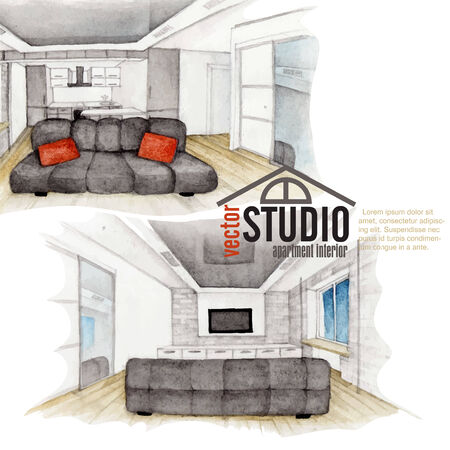 Modern Watercolor Interior Designのイラスト素材
