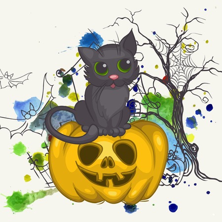 Halloween Background With Pumpkins Catのイラスト素材