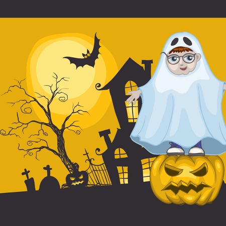 Little Ghost And Pumpkin, Halloween Backgroundのイラスト素材
