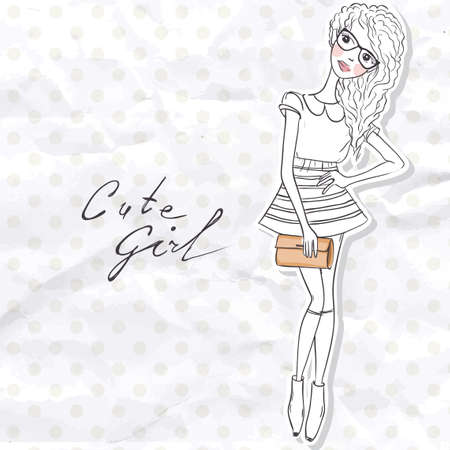 Cute Hipster Fashion Girlのイラスト素材
