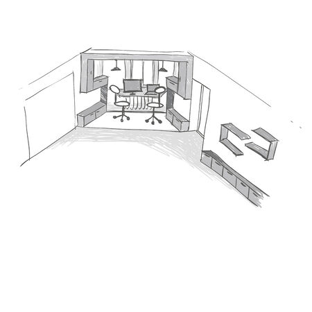Home Office Interior Sketchの写真素材