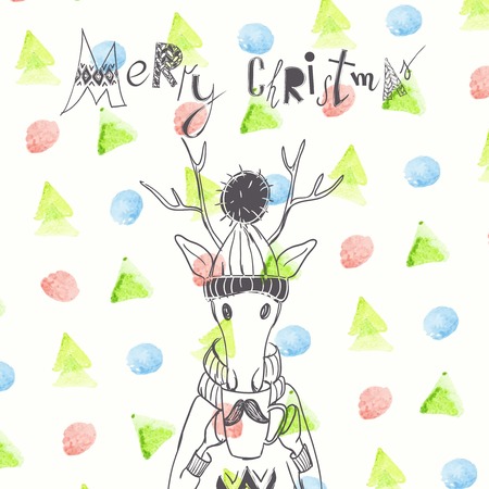 Christmas Background And Greeting Card With Deerのイラスト素材