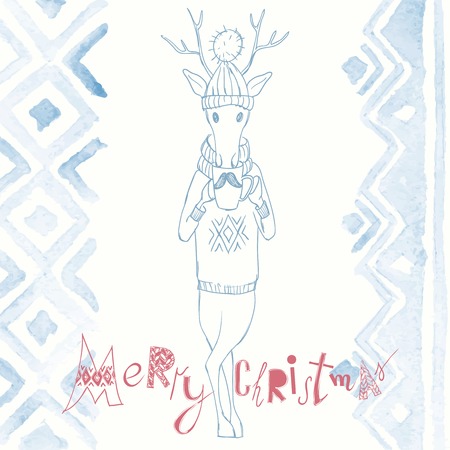 Christmas Background And Greeting Card With Deerのイラスト素材