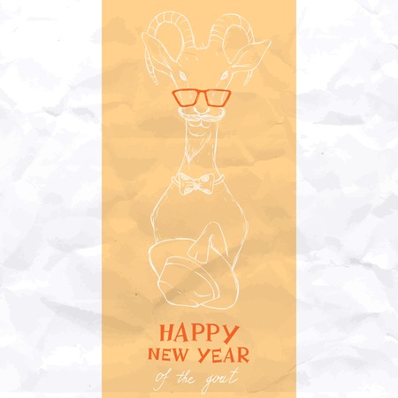 Hand Drawn Portrait of Hipster Goatの写真素材